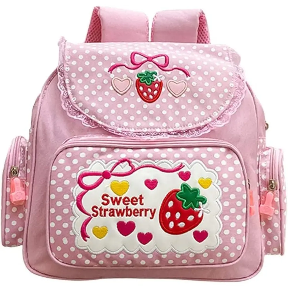 Kawaii Strawberry Embroidery Storage Bags with Pink Lace, for Girls School Backpacks & Daypack Organizing (Home Supplies)