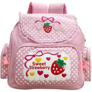 Kawaii Strawberry Embroidery Storage Bags for Girls Teens Students School Bag Satchel Cute Pink Lace