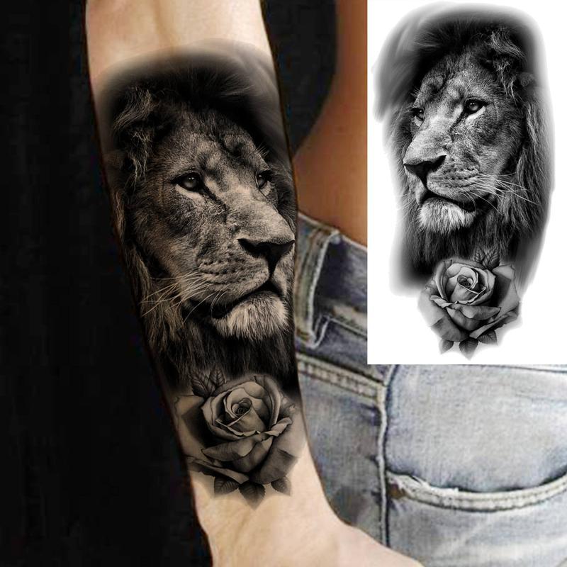 Lion Pattern Tribal Style Temporary Tattoo Sticker,8 Sheets/set Waterproof Arm Tattoo Sticker, Body Decoration for Men & Women