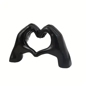 Handmade Resin Heart Statue, Golden-Toned Interlocking Hands Design, Elegant Wedding & Valentine's Day Decor, Romantic Home Office Desk Decoration