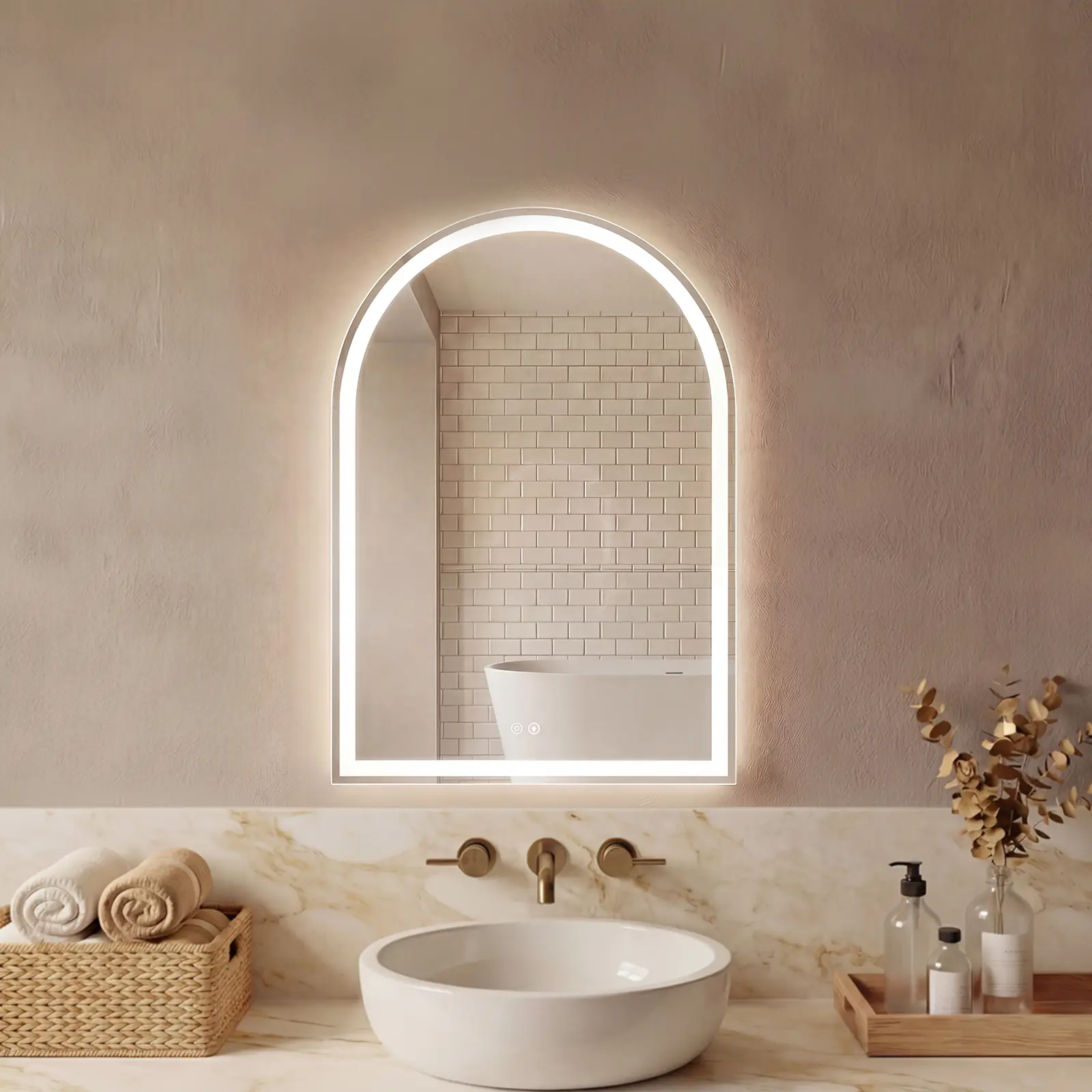 Sweetcrispy Aluminium Frame Arched LED Wall Vanity Mirror - Anti-Fog, 3-Color Adjustable Dimmable Waterproof Bathroom Gadget, Vanity Accessories for Bathroom, Makeup Use Sweetcrispy Aluminium Frame Arched LED Wall Vanity Mirror - Anti-Fog, 3-Color Adjustable Dimmable Waterproof Bathroom Gadget, Vanity Accessories for Bathroom, Makeup Use