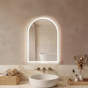 Arched LED Bathroom Mirror with Anti-Fog & 3 Color Lighting, Dimmable Waterproof Vanity Mirror with Aluminum Frame, Ideal for Bathroom, Makeup, Bedroom, Dressing Room & Modern Home Decor