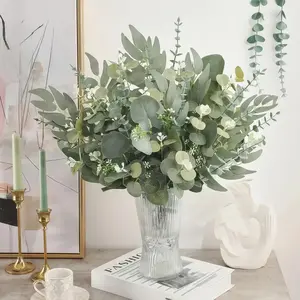 Lifelike-50 lots of artificial eucalyptus and stems-4 vivid types (lavender, white, green, gold) for DIY bouquets, home decor and events, home decor embellishments, natural looking leaves, lifelike textures, Fake Indoor Plants, Fake Plant Decoration