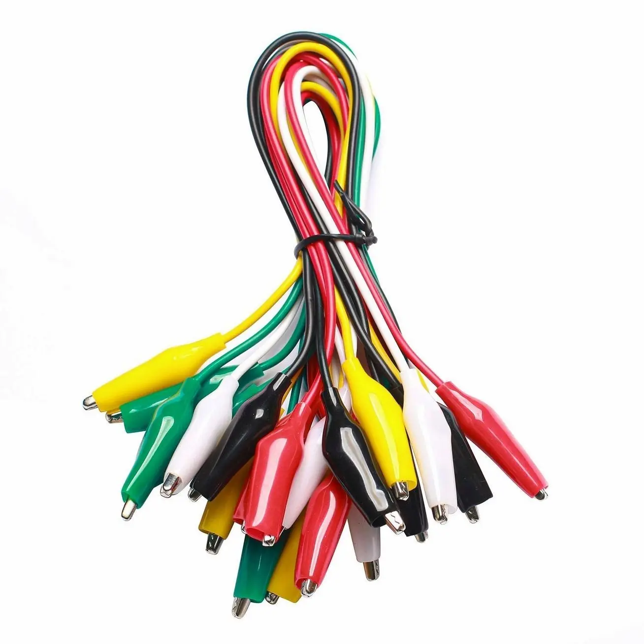 WG-026 10-Piece Test Lead Set with Alligator Clips, 22 AWG, 20.5-Inch, 5 Colors Copper Wire Soldered and Stamped Alligator Clips，