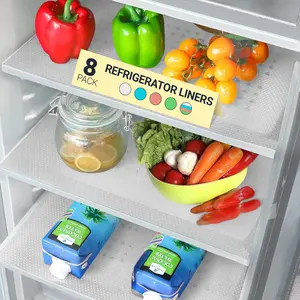 Refrigerator Liners for Shelves (8 Pack) by Linda’s Essentials | Easy to Clean Fridge Liner with Spill Protection Refrigerator Shelf Liners & Drawer Liner | Nonslip BPA-Free Refrigerator Mats (Pink)