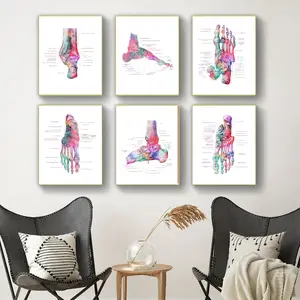 6pcs/set Unframed Canvas Painting Print Foot Bone Anatomy Artwork Medical Decoration Wall Picture Podiatry Poster Muscle System Vintage Poster Body Education