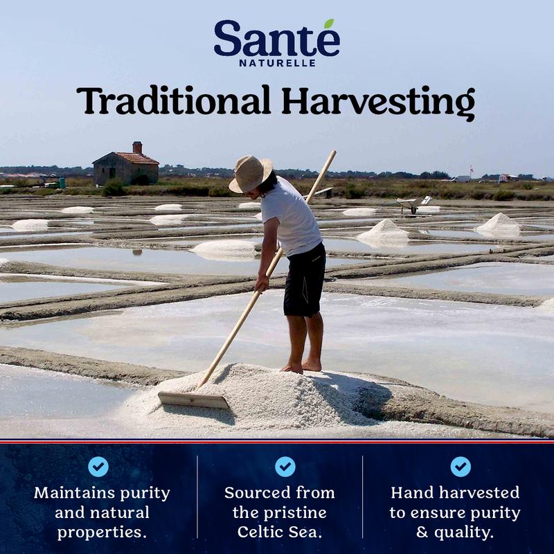 Sante Naturelle French Celtic Salt - 1.1lb Hand Harvested Mineral Salt, Grey Coarse & Fine Ground, Rich in Vitamins & Minerals, Versatile Cooking Seasoning Flavor Natural