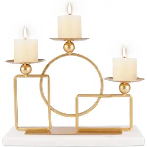 Modern simple candle stand.Gold Candle Holders for Pillar Candles with Marble Base 3 Arms Metal Candelabra Candle Holders Gold Home Decoration Elegant Candle Stand for Table Centerpieces,Fireplace,Anniversary modern simple candle stand