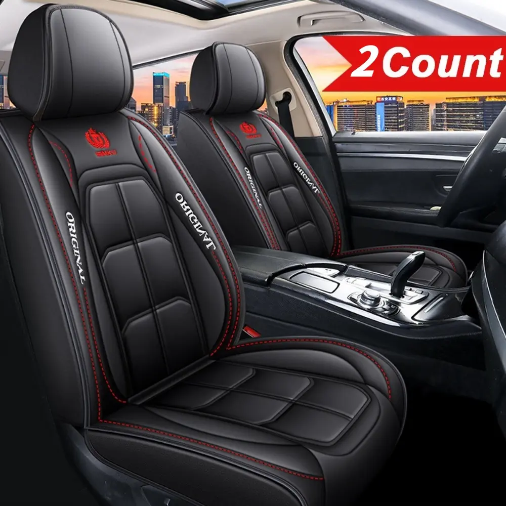 2-Count Advanced Faux Leather Automotive Seat Covers for Cars, SUVs, Vans, Trucks - Durable, Easy-Care, 4-Season Protection, PU Leather with Sponge Filler, Car Interior Accessories, SUV Seat Covers, Automotive Upholstery Protectors, Backseat Car Covers, K