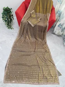 Champagne Olive Gold Soft Tissue Space Silk Sequin Saree with Stitched Blouse | Cocktail Party Saree