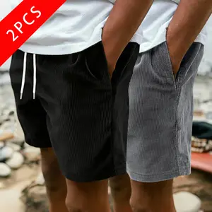2-pack men’s summer corduroy casual shorts, loose straight fit, breathable fabric