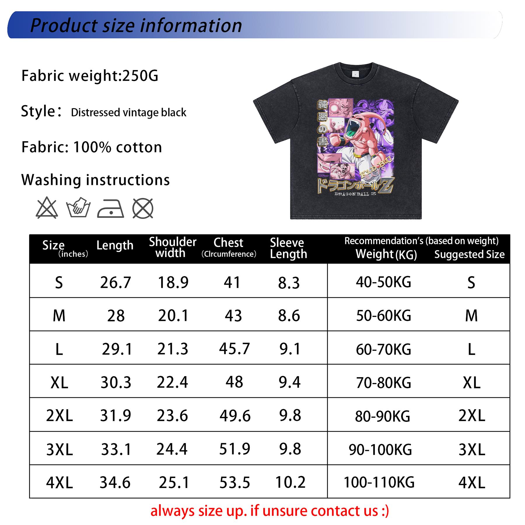 Dragon Ball  Majin Buu Anime Washed Graphic Tees Funny Japanese Cartoon Distressed Shirt 90s Vintage Streetwear Unisex Summer Gift"