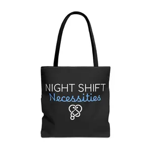 Night Shift Essentials Tote Bag, Nurse Gift, Work Bag, Canvas Tote, Black Shoulder Bag, Night Shift Necessities