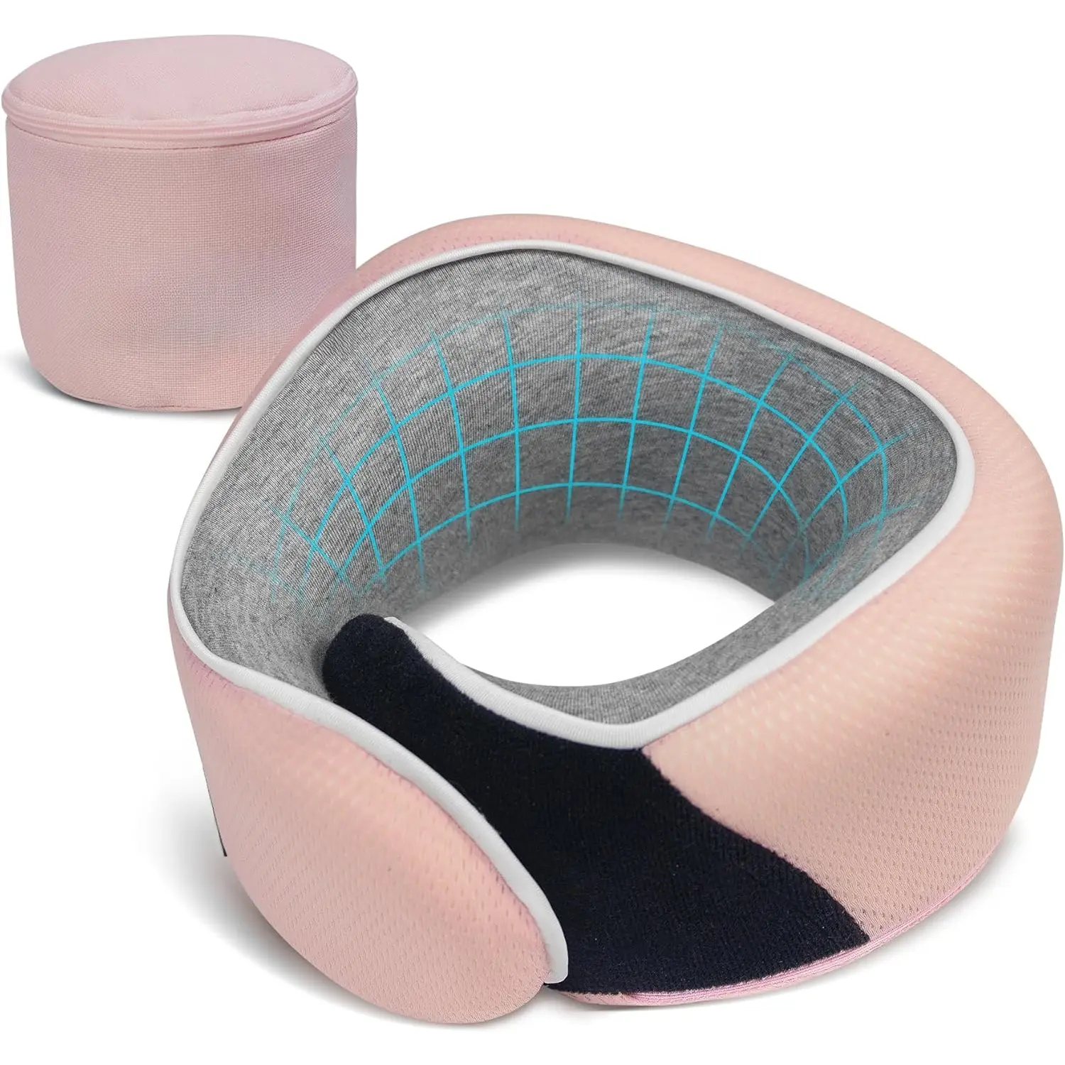 Junior  Travel  Pillow -  Memory  Pillow for Airplane, , Booster Seat - Soft, Washable, Compact Travel Pillow with Strap - Light Pink - Ages 4-13
