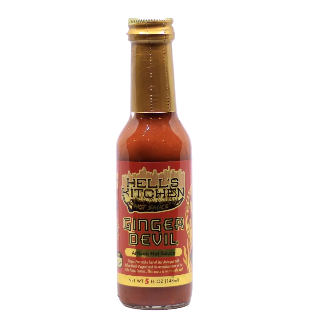 Ginger Devil Hot Sauce by Hell's Kitchen Hot Sauce - 5 FL OZ 148.3g Spicy Sauce with Ginger Flavor Yellow Fatalli Peppers Pear & Star Anise