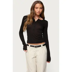 Edikted Women's Nettie Ribbed Henley Top