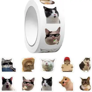 Cat Meme Stickers,Cat Face Stickers,Funny Cute Cat Stick,500PCS Cat Meme Stickers Roll ,10 Styles Funny Cat Stickers Cute Animal Decals Vinyl Waterproof Sticker Cute Sticker Pack (500 Per Roll)