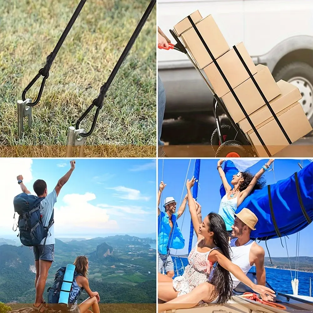 4pcs 23.62inch Bungee Cords with Hook, Elastic Rope Strong for Outdoor Tent, Luggage, Cargo, Bike Secured, Durable and Versatile