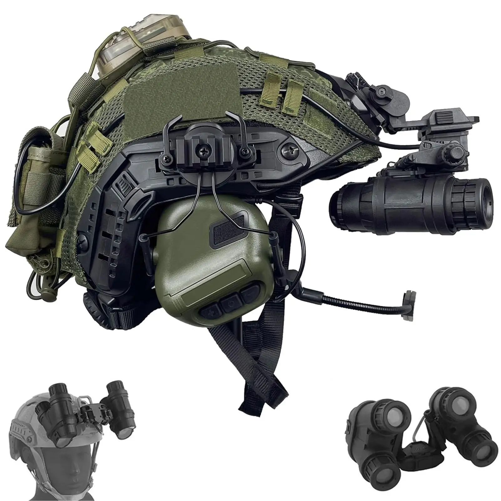 Unisex Outdoor Tactical Headset Set with Durable Design, Helmet Cover, NVG Model Signal Light, Counterweight Pouch, Side Rails for Hunting, Hiking/Light Outdoor (Helmet Fit)