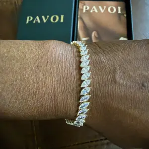 PAVOI 14K Gold Plated Tennis Bracelet - Gold Tennis Bracelets for Women - Marquise Cut Cubic Zirconia - Trendy Wedding Jewelry