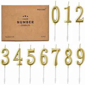10-Pieces Gold Numeral Birthday Candles Number 0-9 Glitter Cake Topper Decoration for Birthday Wedding Anniversary Party Celebration