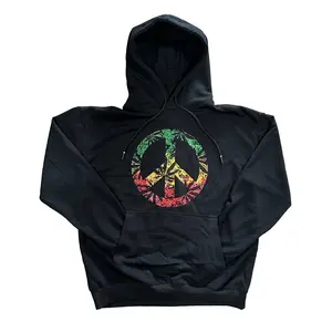 Rasta Peace Leaf Print Black Pullover Hoodie