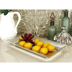 Luxury Silver Aluminum Decorative Trays Set of 3 Metallic