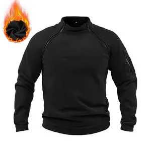 Men's Solid Color Fleece Lined Sweatshirt with Side Double Stitch Zipper Stand Collar and Cuff Zipper Pockets for Autumn Winter