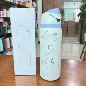 32oz Large Capacity Vacuum Water Bottle, Trendy Stylish Appearance, Dual Straw & Direct Sip, Leak-proof Outdoor Insulated Tumbler