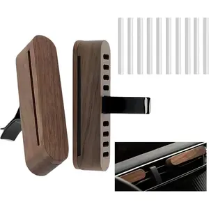 2 PCS Car Essential Oil Diffuser Vent Clip, Wooden Aromatherapy Diffuser with 10 Unscented Refill Fiber Sticks, Reusable Custom Scent Car Air Freshener, Premium Car Interior Accessories