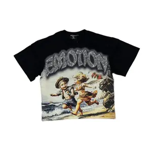Mixed Emotion Black “Seaside” NoRhinestone Tee – Vintage Oversized Streetwear T-Shirt, Heavy Cotton Unisex Graphic Top
