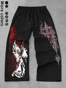 Men's Y2K Street Style Straight Leg Pants, Loose Waistband Joggers, Vintage Hip Hop 90s Retro Geometric Graphic Design, All Season Casual Wear