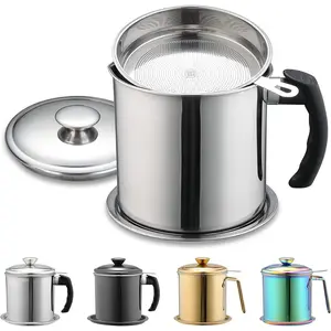 Bacon Container with Strainer 47oz/1.4L, Stainless Steel Oil Storage Container with Fine Mesh Strainer, Dust-Proof for Frying Oil and Cooking