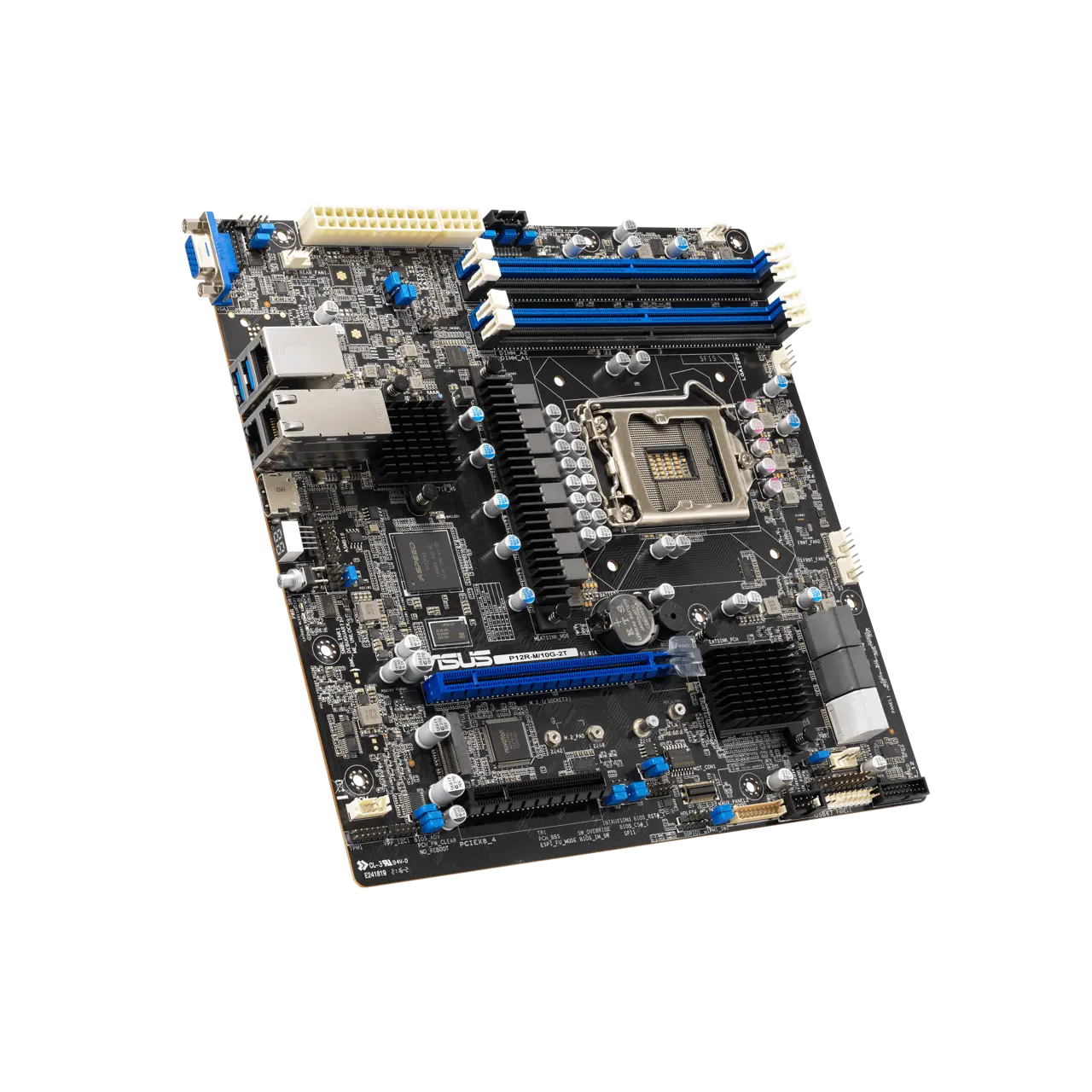 Intel® Xeon® E-2300 LGA 1200 Micro-ATX server motherboard with four DIMM and one M.2 slot, plus dual 10G LAN, six SATA, one HDMI, two PCIe 4.0 slots, two USB 3.2 Gen 2, Platform Firmware Resilience (PFR) and ASUS ASMB10-iKVM