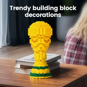 19cm Large Champion Gold Cup Building Set - Affordable 3D Micro Blocks DIY Craft, Detailed Sports Award Figurine, Budget Friendly Football Hobby Kit