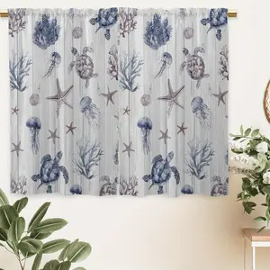 1/2/3PCS Watercolor Designs of Marine Life for Small Curtains, Suitable for Kitchen And Bedroom Windows, Short Curtains with Rod Pockets for Home Decoration, Ideal for Living Rooms, Kitchens, And Bathrooms
