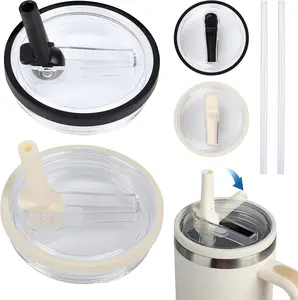 2 Pcs 40 oz Tumbler Flip Straw Lid Replacement for Stanley Quencher Leak Proof Covers