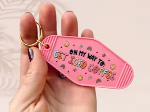 "On My Way to Get Iced Coffee" Motel Keychain in Bubblegum Pink - Gold Key Ring motel  keychain