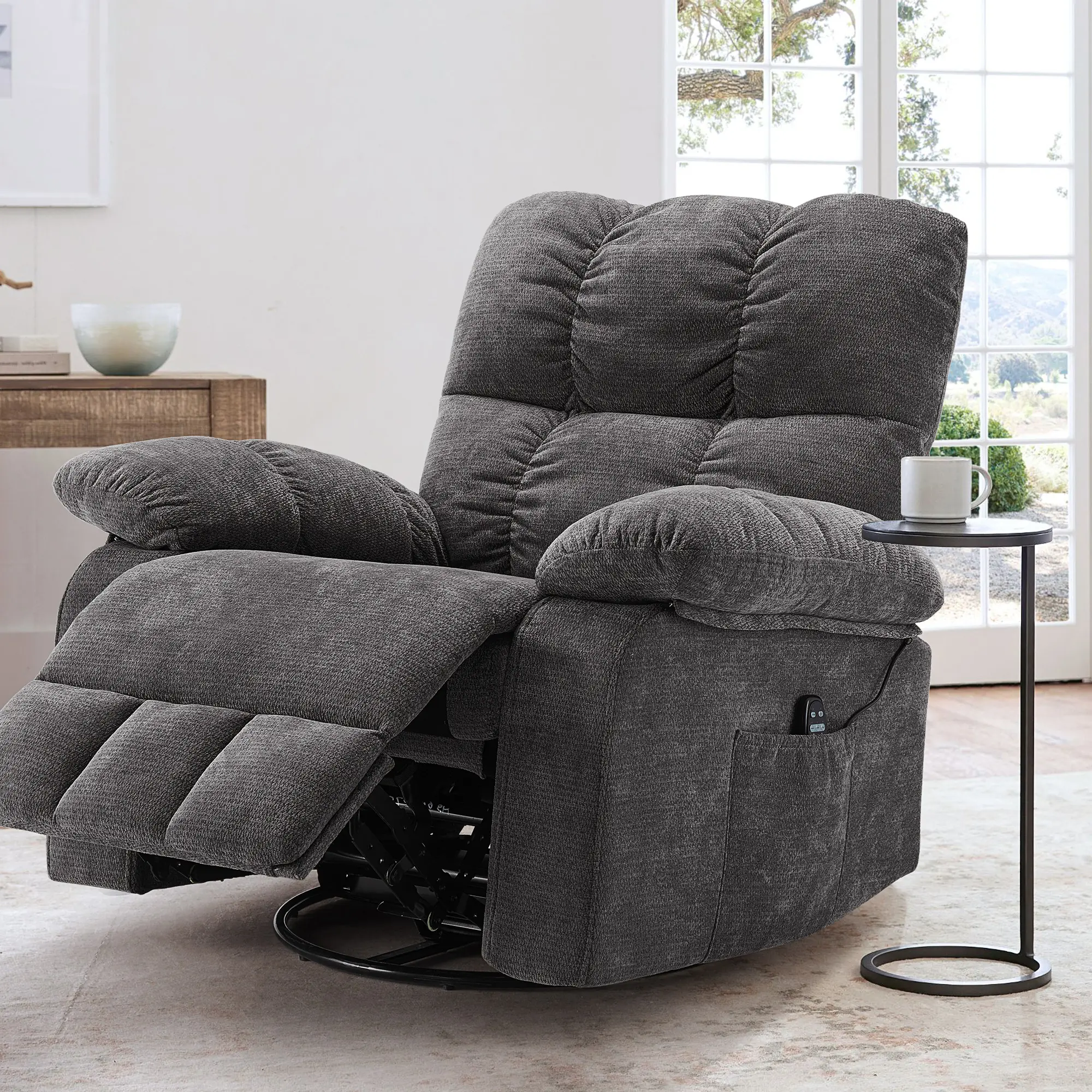 Manual Recliner with Heat and Vibration, Infinite Position, Sidepocket