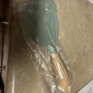 Silicone Spoon with Wooden Handle, 1 Count Heat-Insulation & Heat-Resistant Spoon for Rice Cooker, Practical Kitchen Tool for Home & Restaurant, Kitchen Cooking Accessories, Wooden Cooking Tools