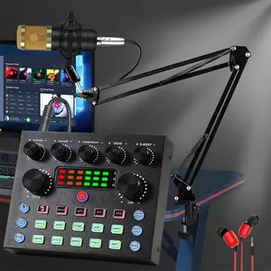 Professional Live Broadcast Equipment Kit, Wireless Live Sound Card, USB External Headphone Mic KTV Stage Loudspeaker DJ Equipment, RGB Color Button Webcast Sound Card, Sound Card Set