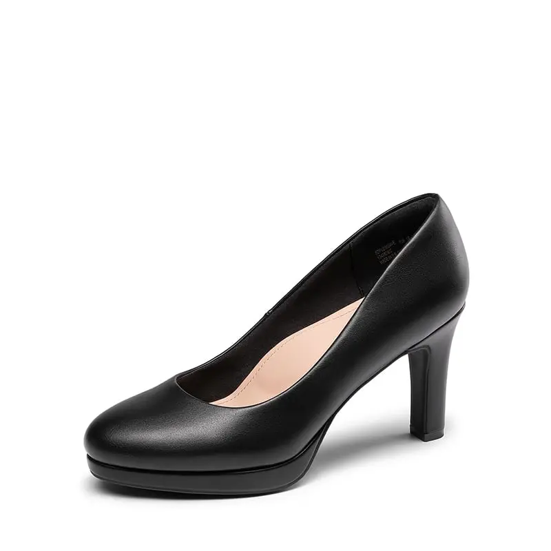 DREAM PAIRS Women's Fashion Slip-On Platform Heeled Pumps - Black PU Formal Business Shoes, Soft Footwear for Elegant Walking, Platform Shoes, Casual, Walking Shoes