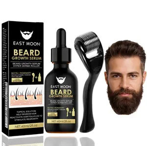Men's Beard Care Essence Set with Growth Serum, Skin Roller, Hair Stimulant & Nourishing Oil for Thicker & Shinier Beards, Ideal Daily Grooming Kit