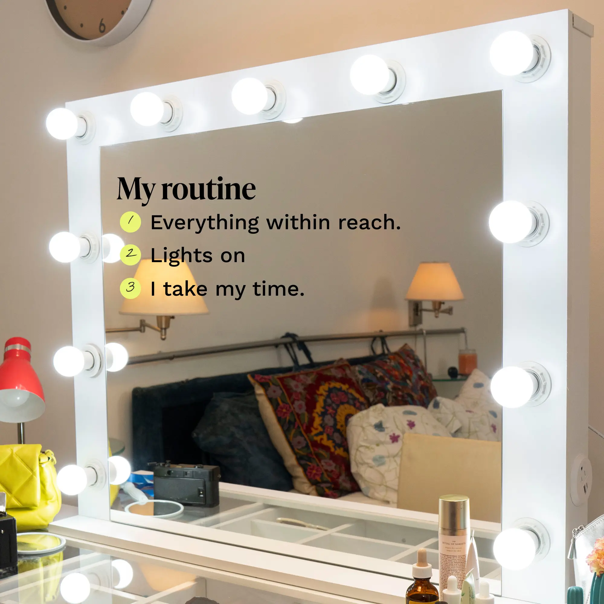Tabletop Hollywood Vanity Mirror with Built-in Bulbs - Space-Saving Setup for Desks, Dressers
