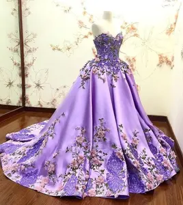 C2022-SBG448 - strapless purple formal ball gown with embroidered embellishments