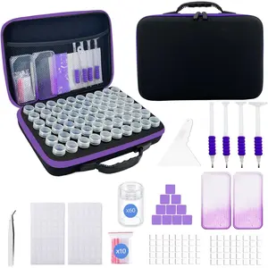 Diamond Art Storage Containers with Dot Drill Tools,60 Slots Bead Organizer Case for 5D DIY Art Kits, Portable Craft Box for Diamond Painting Accessories (Black)