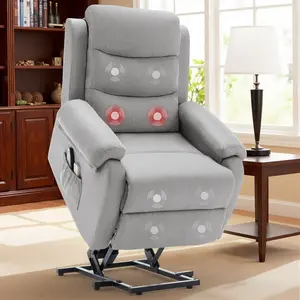 Korser Power Lift Recliner Chair for Elderly with Heat Massage Memory Function Linen 20.5-inch Seat 8-point Vibration Lumbar Heating Living Room High Back Reclining Adjustable Backrest Loungers