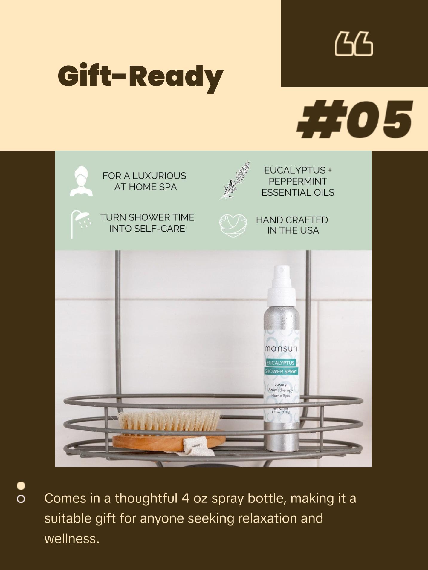 Eucalyptus Aromatherapy Shower Spray – Organic Sinus Relief & Stress Support Mist with Menthol & Peppermint Oils, Natural Spa Shower Steamer Alternative, Self-Care Spray for Congestion, Relaxation, and Deep Breathing