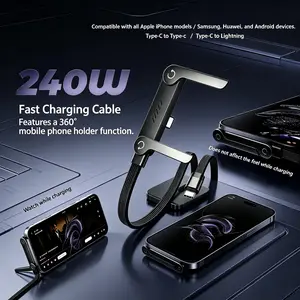 2-in-1 Portable Fast Charger Plug - 240W Ultra-Fast Charging, 1.5m Cable, Built-in Concealed Desktop Stand, Dual Connector Interfaces, Widely Compatible with Smartphone, Mobile & Electronic Devices, Ideal for Travel & Daily Use