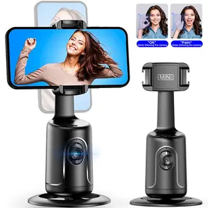 Automatic facial tracking tripod, 360 ° rotating AI phone holder, no application required, remote and gesture control, rechargeable camera holder for real-time streaming, Vlogs, Selfie, and video recording, Smartphone